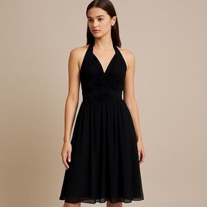 Charles Chang-Lima Silk Halter Midi Dress • Black 100% Silk Size 6, Retail $1140